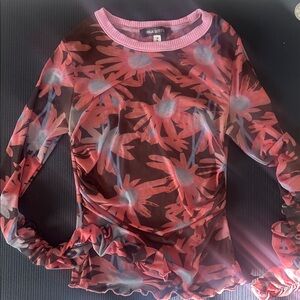 Urban Outfitters Pink and Red Floral Mesh Top
